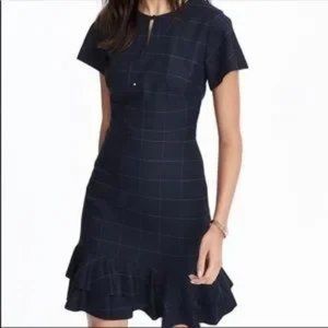 Gorgeous BR Short Sleeve Windowpane Ruffled Dress